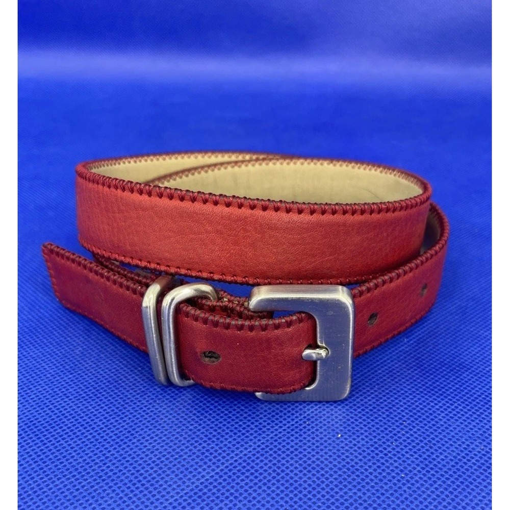 Vintage Red Leather Belt Silver Tone hardware 80's/90's Adjustable Size S